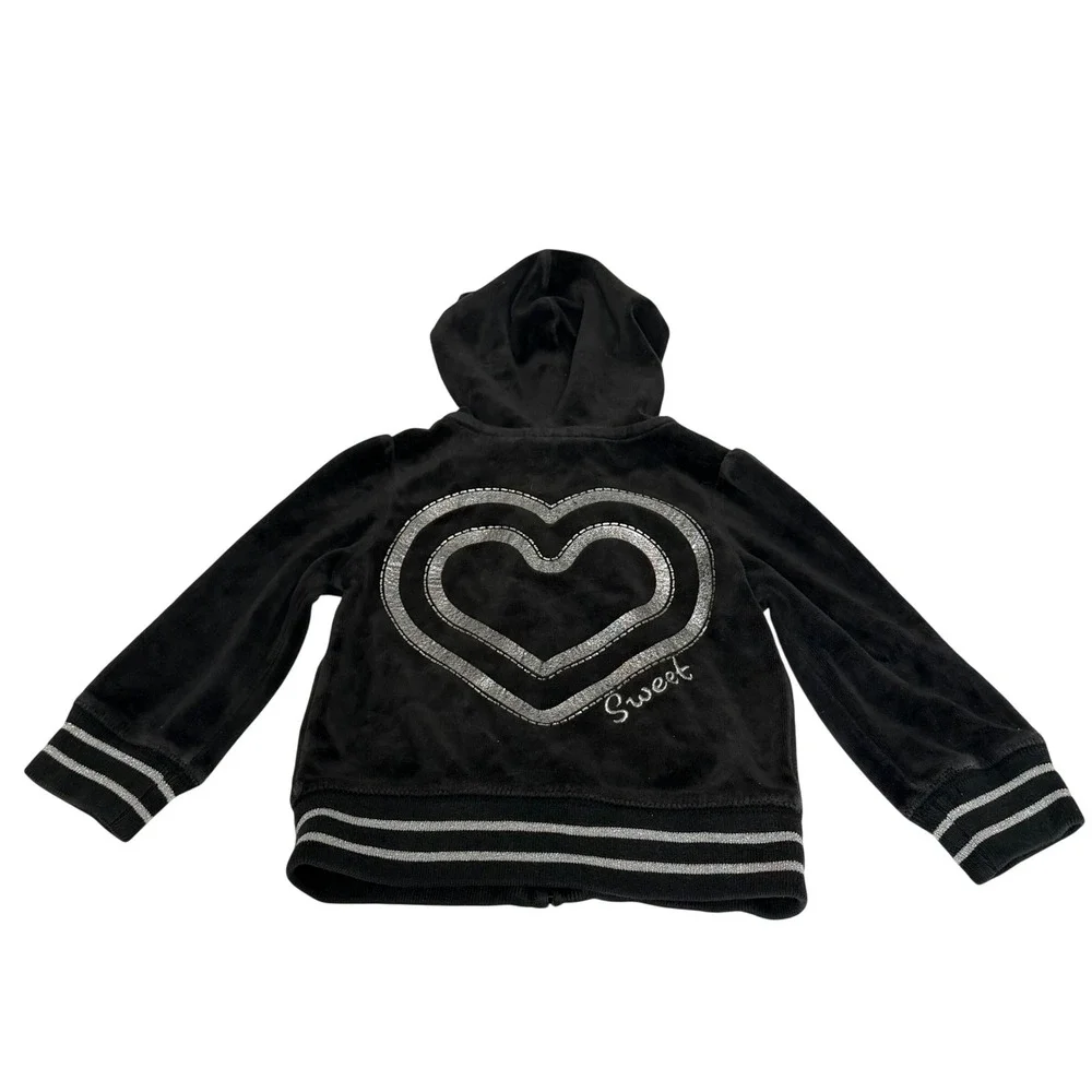 The Childrens Place Girls Black Velour Zip Up Hoodie Sweet Heart 24 Months